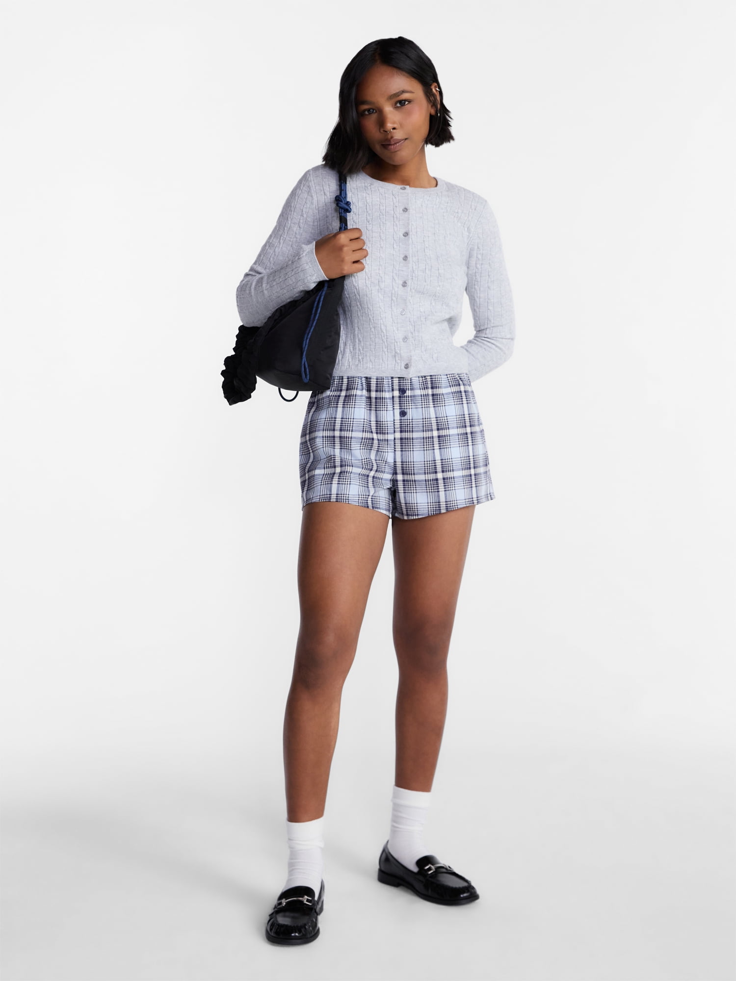 Women's and Women's Plus Size XXS-4X No Boundaries Cotton Boxer Shorts with Rollover Waist, 3.5'' Inseam