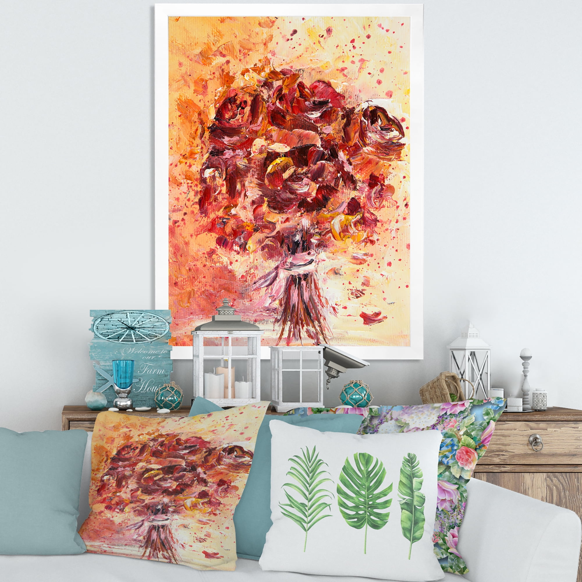 Designart 'Ancient Red Fresh Flowers Bouquet' Traditional Framed Art Print