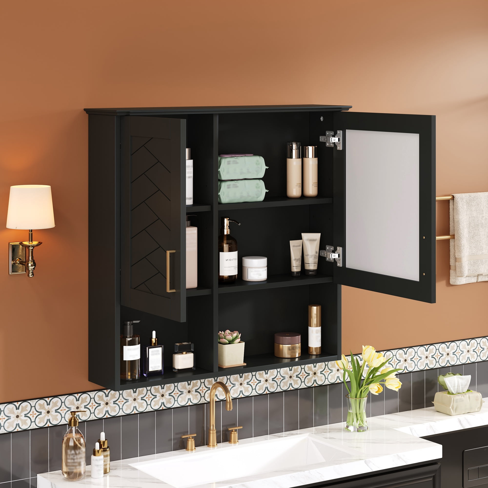 Euroco 2-in-1 Bathroom Mirror Cabinet, 30 inch Wall Mounted Medicine Cabinet with Adjustable Shelves & Soft Close Doors, High-Define Mirror with Storage for Bathroom Vanity