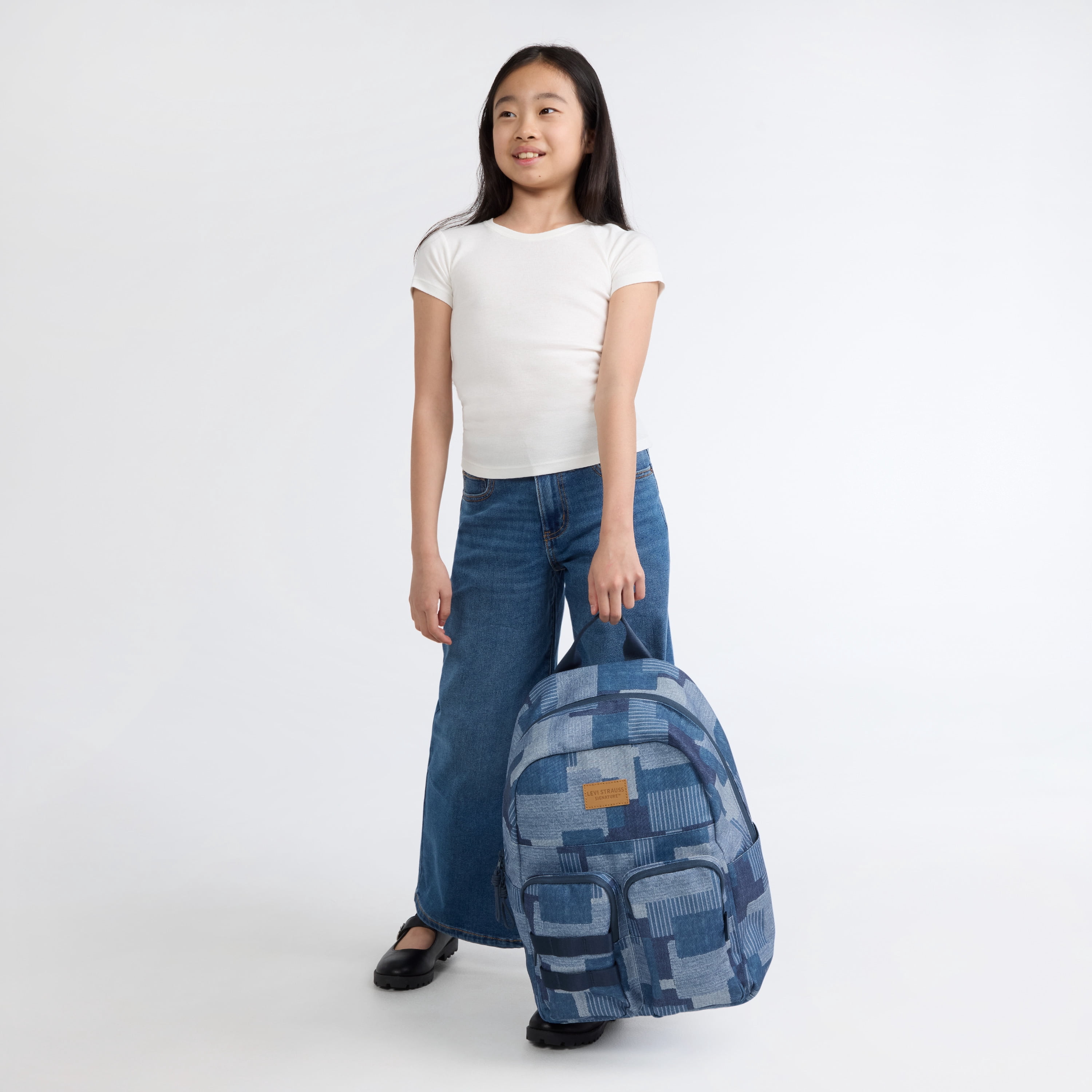Levi Strauss Signature Unisex 17" Two Pocket Backpack, Denim Patchwork