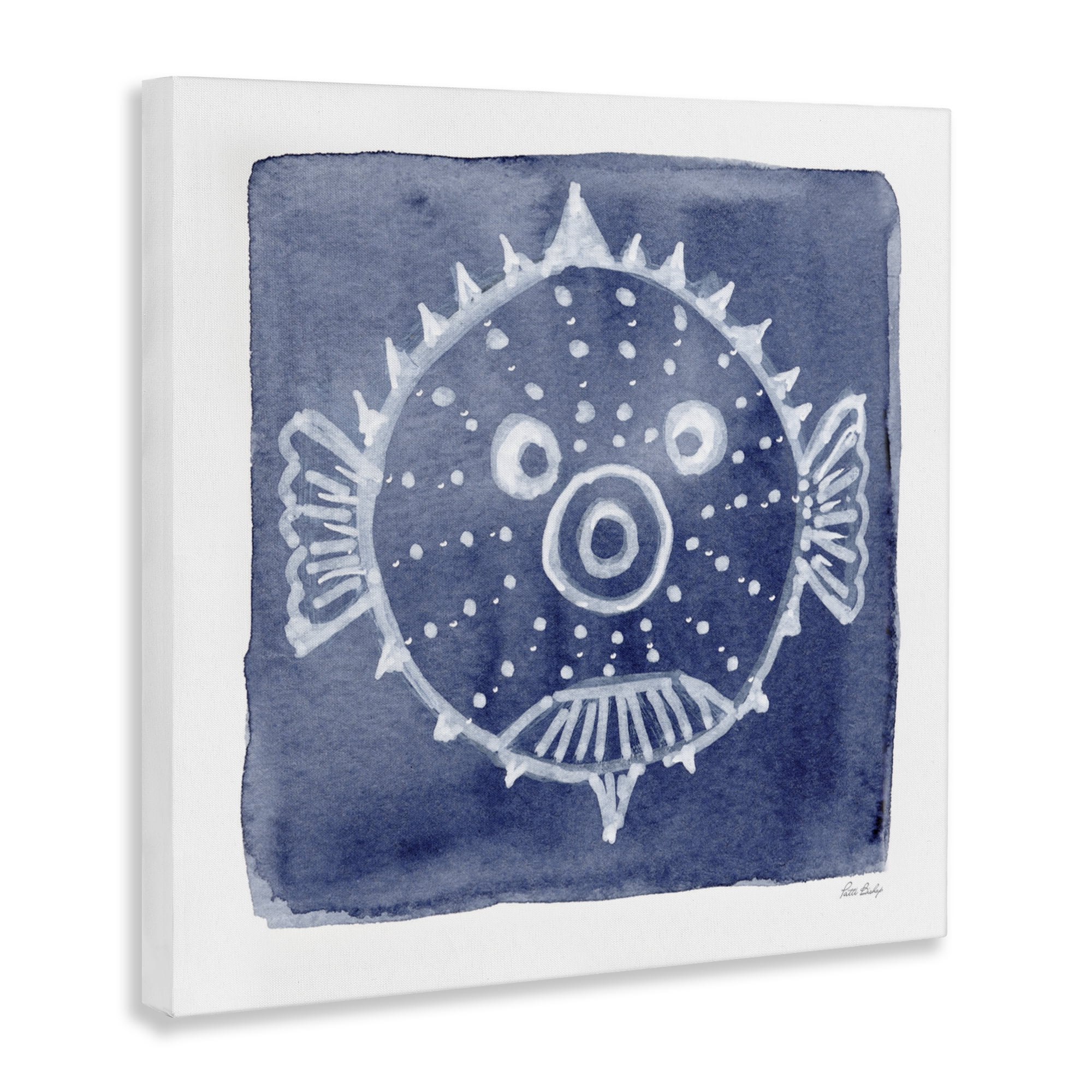 Stupell Industries White Blow Fish on Indigo Canvas Wall Art, design by Patti Bishop