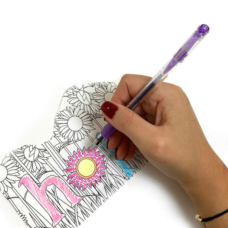 12 Glitter Gel Pens Fine Tip Art Set More Ink Adult Coloring Book Sparkle Gift