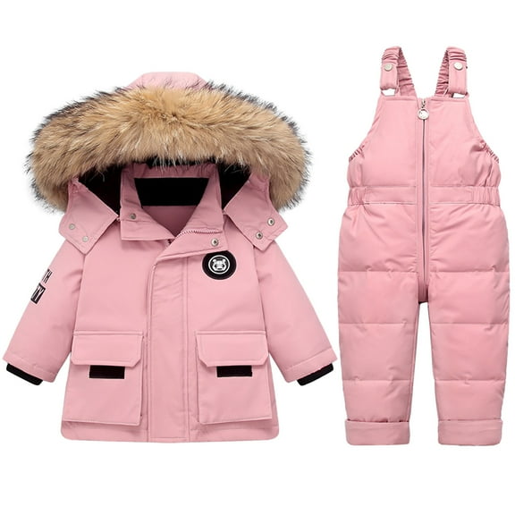 Baby Girls Snowsuit Toddler Winter Hooded Down Jacket Coat Snow Pants Kids Warm Hoodie Coat Jacket and Snow Pants Trousers 2 Pieces Ski Set