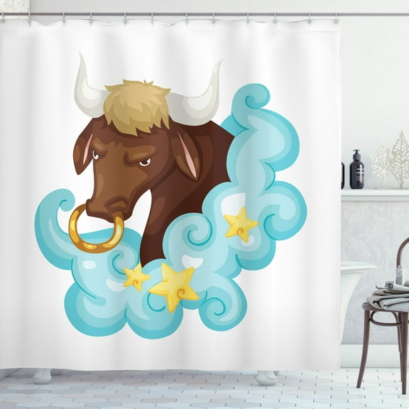 Ambesonne Zodiac Taurus Shower Curtain, Bull Cloud Stars, 69"Wx70"L, Multicolor