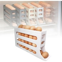 Upgrade 4 Tiers Egg Holder for Fridge, 2024 New Auto Rolling Egg Tray Stackable Space-Saving Refrigerator Egg Holders, arge Capacity Egg Holder Dispenser for Refrigerator (White)