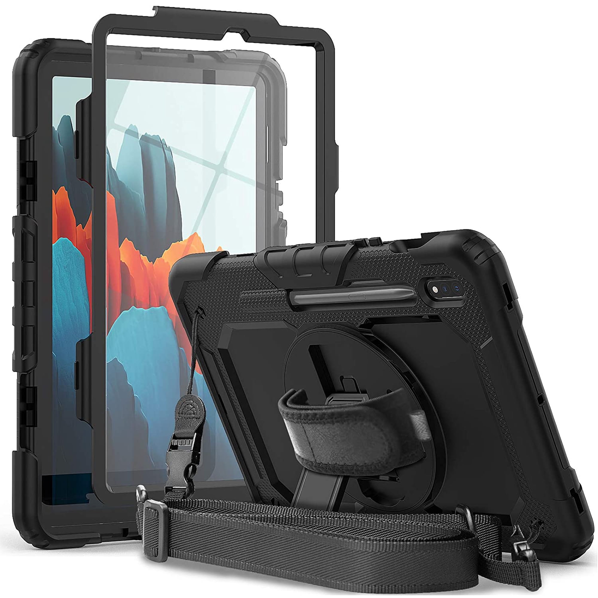 Timoom Case for Samsung Tab S7/S8 11 Inch 2022: Military Grade Shockproof Protective TPU Cover for Galaxy Tablet S7 11 Inch 2020 W/ Stand - Handle - Shoulder Strap - S-Pen Holder - Black
