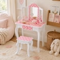 thumbnail image 6 of Teamson Kids Gisele Wooden Play Vanity Set with Tri-Fold Mirror, Storage Drawer, Matching Stool and Kids Makeup Table for Ages 3+, Pink & White, 6 of 10