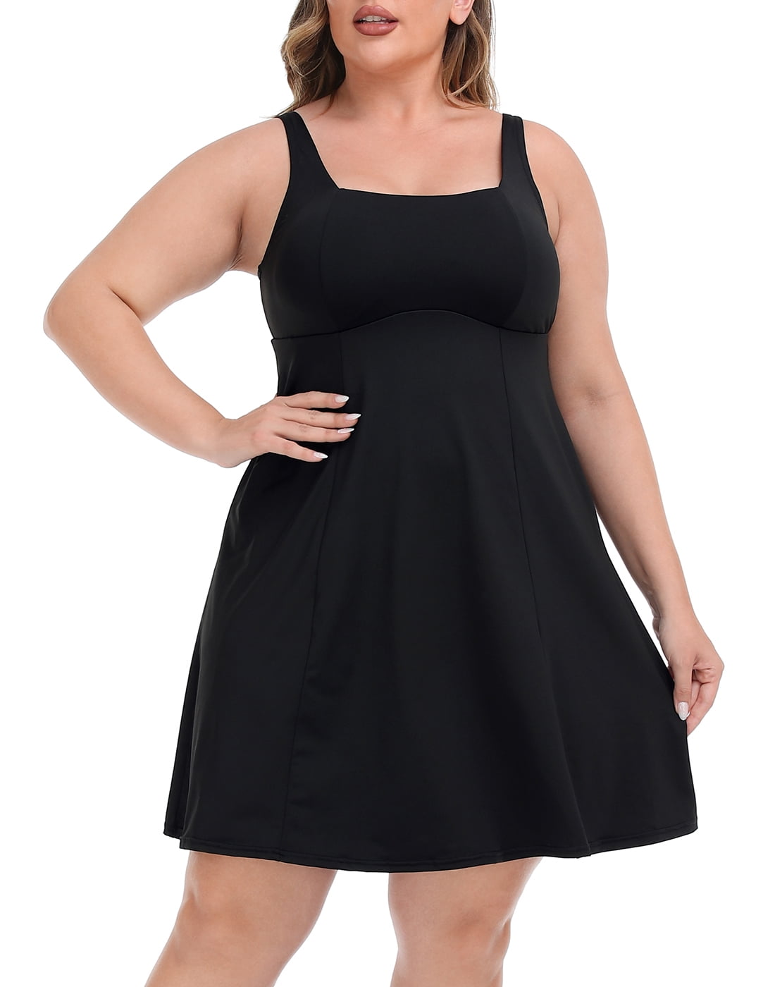 HDE Women Plus Size Workout Dress Built in Shorts & Bra Athletic Dress Black 16