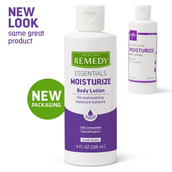 Medline Remedy Essentials Moisturizing Body Lotion (4 oz Bottle), 48 Count, Fresh Scent, Hydrating, Non-Greasy, For Dry Skin