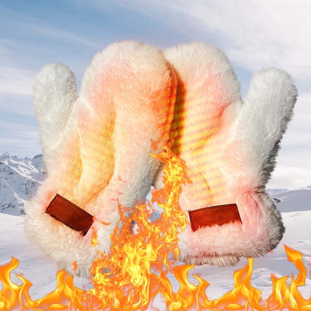 Winter Gloves for Women - Faux Rabbit Fur Plush Mittens for Cold Weather & Wind Protection