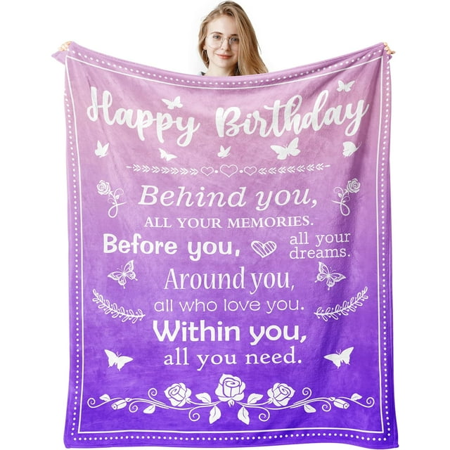LHSHID Birthday Gifts for Women/Men/Her/Him Blanket Pink&Purple Happy Birthday Decorations Women/Men Throw Blankets Bday Gift for Women/Men Unique Best Birthday Gift Ideas 40"x50"