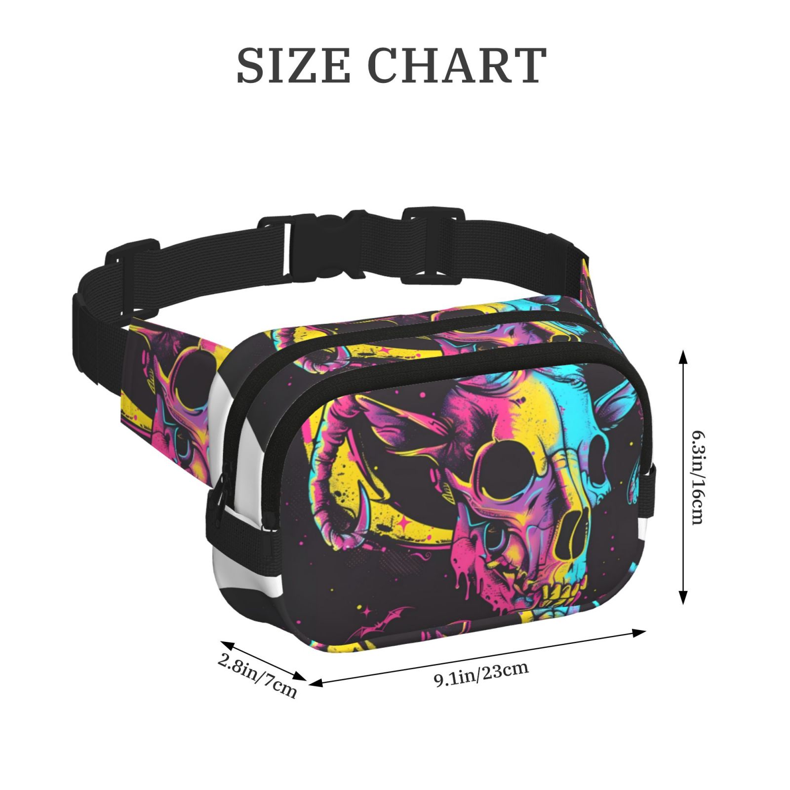 Kuqiui Neon Gothic Skull Moon Print Fanny Packs for Women Cross Body Waist Bag Fashionable Fanny Pack Designer Workout Hiking Waist Pack Running Travel Gym