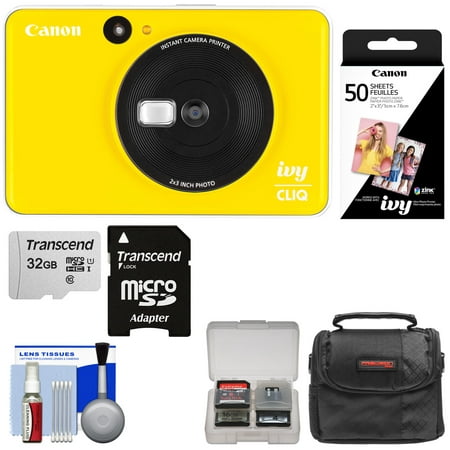 Canon IVY Cliq Instant Digital Camera Printer (Bumble Bee Yellow) with 32GB Card + 50 Color Prints + Case + (Best Digital Camera Printer)