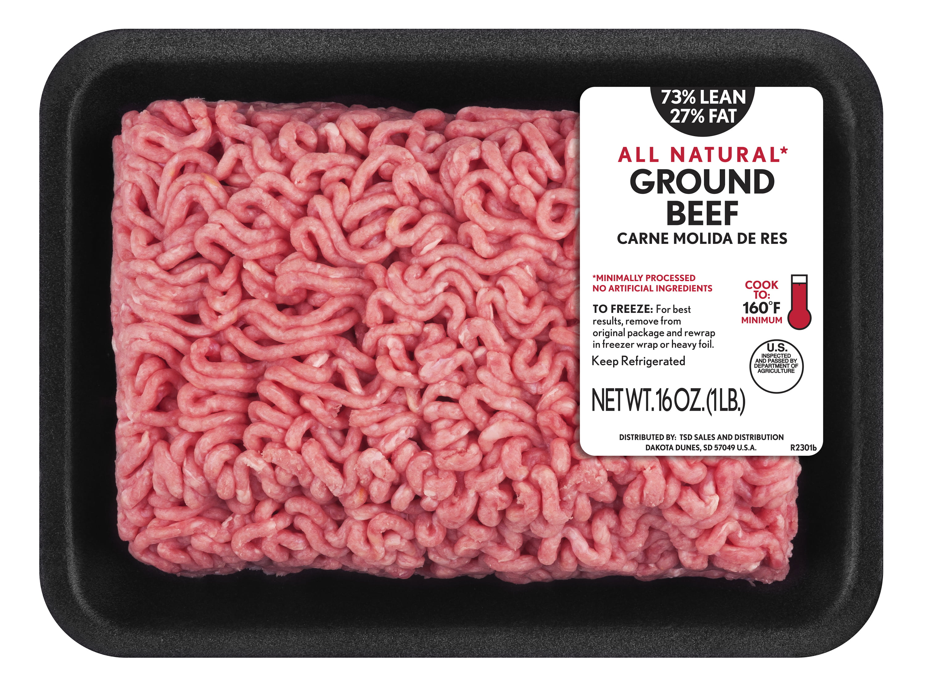 All Natural* 73 Lean/27 Fat Ground Beef Tray, 1 lb