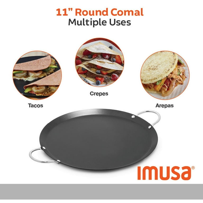 Imusa 11 Round Nonstick Carbon Steel Comal or Grill Pan with Metal Side  Handles, Black 