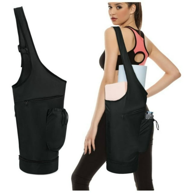 Bolso de mano largo de gran apertura, bolsa para guardar esterilla de yoga con bolsa impermeable y bolsa para botella de agua con cordón.