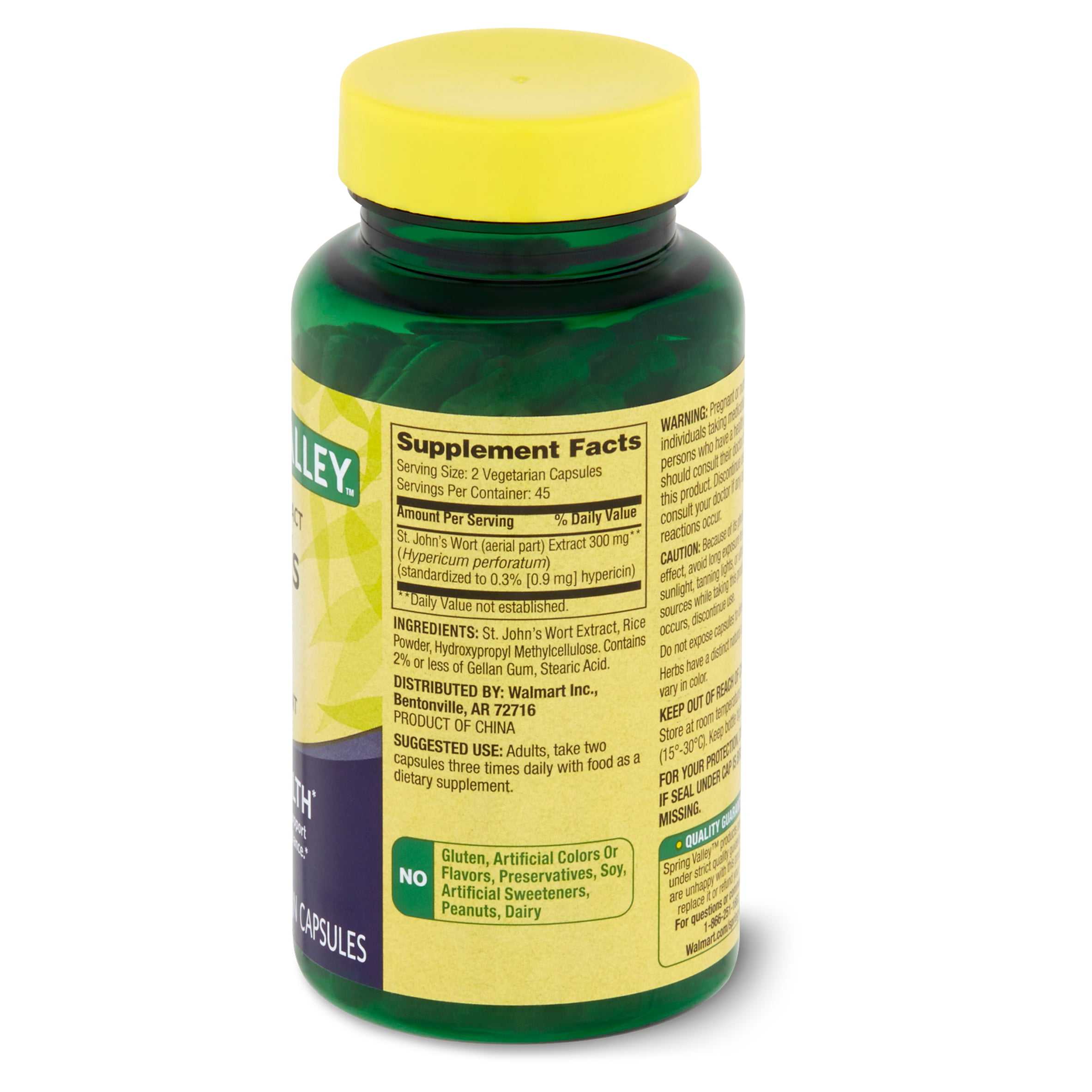 Spring Valley Standardized Extract St. John's Wort Mood Health Dietary Supplement Vegetarian Capsules, 150 mg, 90 Count