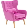thumbnail image 6 of Critter Sitters Wingback Accent Chair with Pillow Faux Velvet with Wooden Legs , Pink, 6 of 11