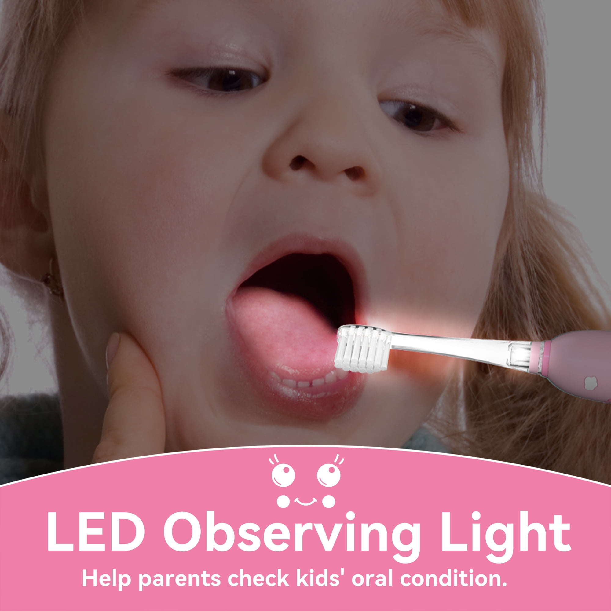 Seago Rechargeable Kids Electric Toothbrush,LED Observing Light,8 Brush Heads,for Kids 3-8 ,SG-2139 Pink