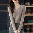 thumbnail image 2 of Suéter de mujer, jersey de manga larga, jersey de punto con cuello en V, suéter de moda para mujer, invierno 2022, ropa básica femenina, suéteres sólidos OL, 2 of 5
