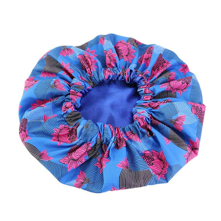 NUZYZ Bonnet Cap Floral Print African Style Satin Polyester Hair