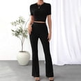 thumbnail image 4 of 2025 Women's Two Piece Knit Matching Outfits High Neck Slim Fit Tops And Flared Trousers Tracksuit Sets, 4 of 6