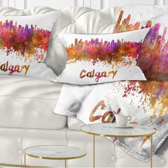 Designart Calgary Skyline - Cityscape Throw Pillow - 12x20