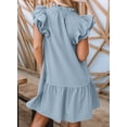 thumbnail image 3 of Asyoly Womens Dresses V-Neck Drawstring Ruffle Cap Sleeve Side Pockets Mini Dress Shirt Dresses For Women, 3 of 5