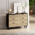 thumbnail image 2 of 6 Drawer Dresser for Bedroom, Rattan Dresser Boho with Wood Legs, 43" Boho Rattan Chest of Dressers for Living Room and Entryway, Black, 2 of 9