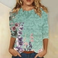 thumbnail image 2 of CYMMPU Flower Printed 3/4 Sleeve Summer Trendy Shirts Round Neck Tunic Tops Spring Tops Loose Fit Blouses for Women Dressy Casual Lightweight Basic Tees Green S, 2 of 5