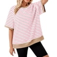 thumbnail image 2 of Striped Shirt Women 2026 Summer Casual Short Sleeve Crewneck Color Block Y2k Oversized T Shirts, 2 of 7