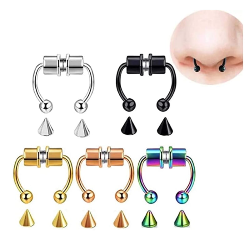 Ear 1 x Steel Non-Piercing T Bar with Assorted Coloured Balls Nose 