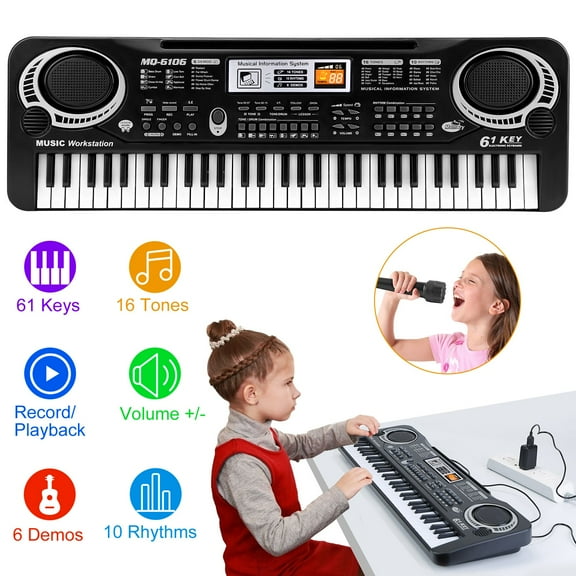 61-Key Digital Electronic Keyboard Piano – Multifunctional Musical Instrument with Microphone, 16 Tones, 10 Rhythms – Ideal for Beginners