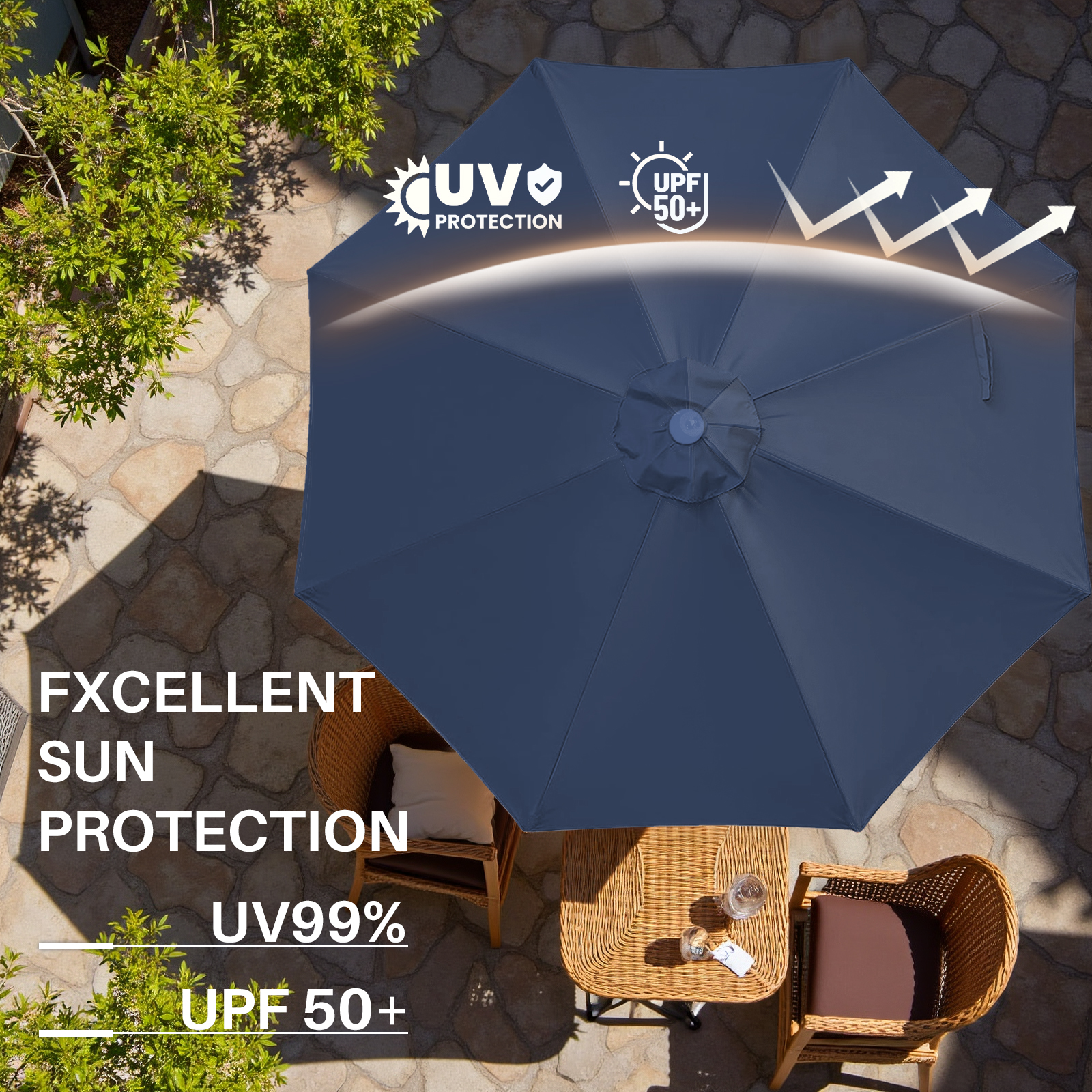 2 Tiers Offset Patio Umbrella, 10 Ft Outdoors Patio Umbrella with Better ventilation and heat insulation, Tilt Adjustment and Crank for Pool Deck and Garden, Blue