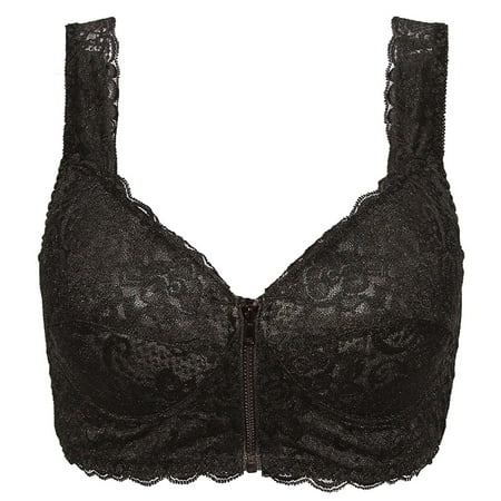 

Knosfe Lace Wireless Bra for Women Support Plus Size Comfort Zip Front Close Full-Coverage Minimizer Bras M