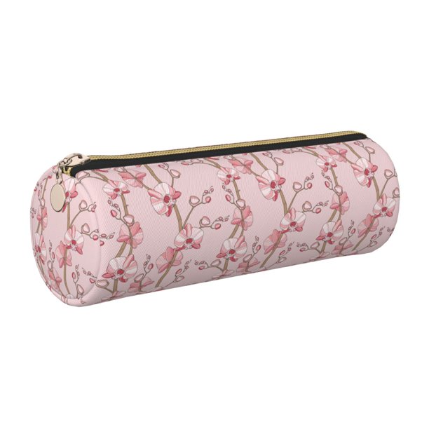 Disketp Orchids Flowers Estuche Organizador de Lápices de Cuero, Estuche de Oficina con Cremallera para Bolígrafo y Lápiz