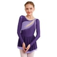 thumbnail image 3 of Zaldita Girls Long Sleeve Color Block Ballet Ice Skating Dress Sheer Mesh Ruffle Hem Dress Ballroom Purple 12, 3 of 7