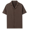thumbnail image 4 of LODIENY Mens Short Sleeve Button Down Hawaiian Shirts Wrinkle Free Dress Shirts Casual Solid Color Waffle Knitted Collared Beach Vacation T-Shirts Coffee XXL, 4 of 8
