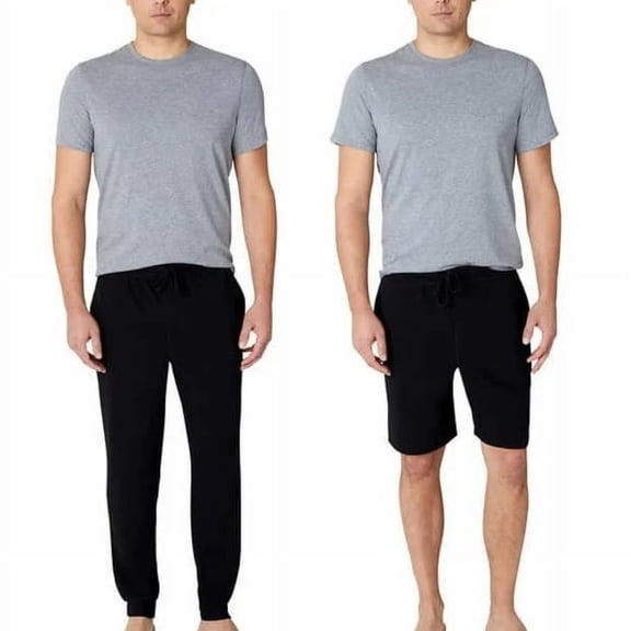Eddie Bauer Men's 3-Piece Lounge Set Shirt Shorts Pants (Black/Gray, XL)