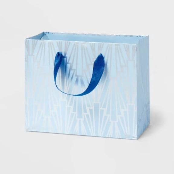 XSmall Foil Print Geo Patterned Wedding Gift Bag Blue/Silver