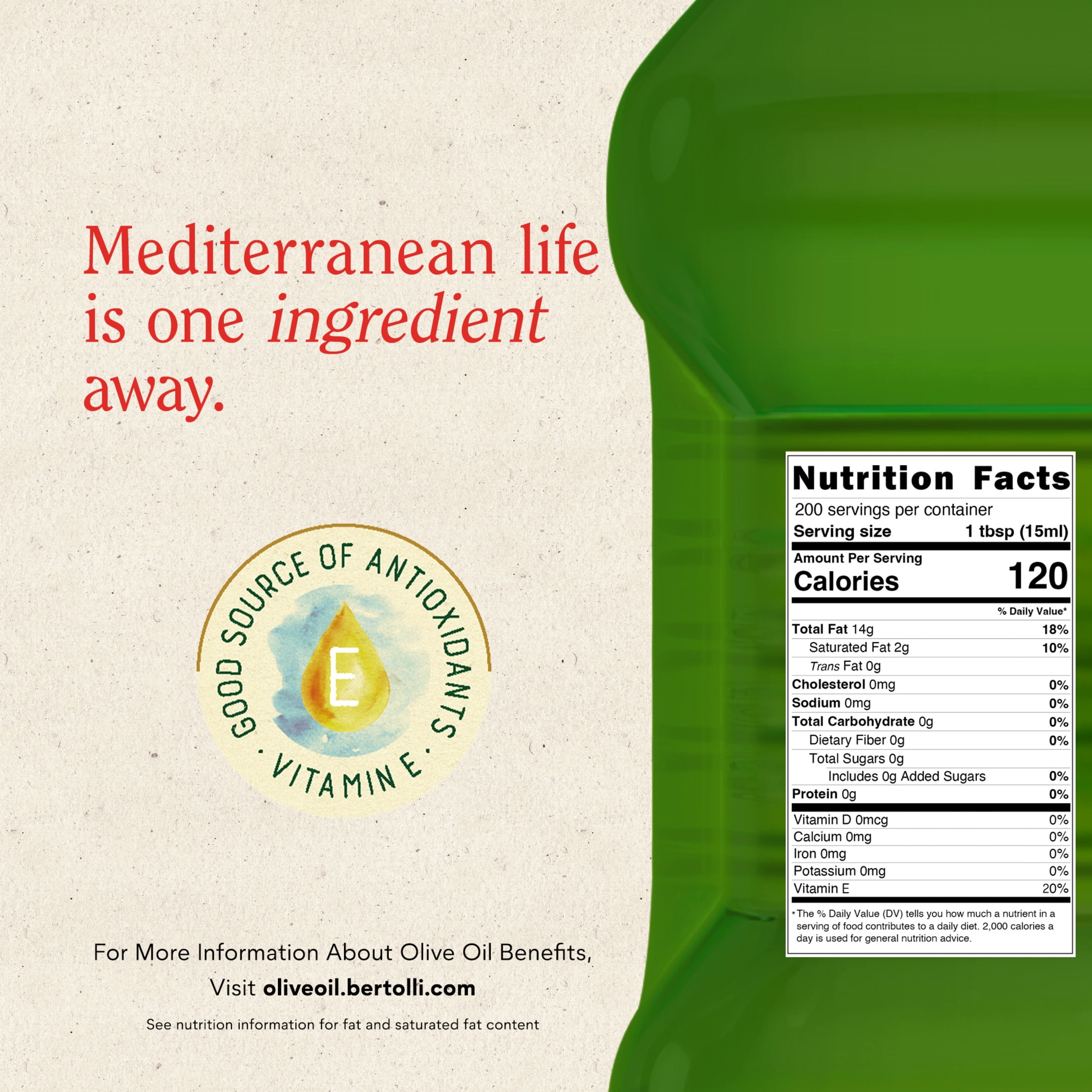 Bertolli Extra Virgin Olive Oil, Rich Taste, First Cold Pressed, Contains Polyphenols, 101.4 fl oz