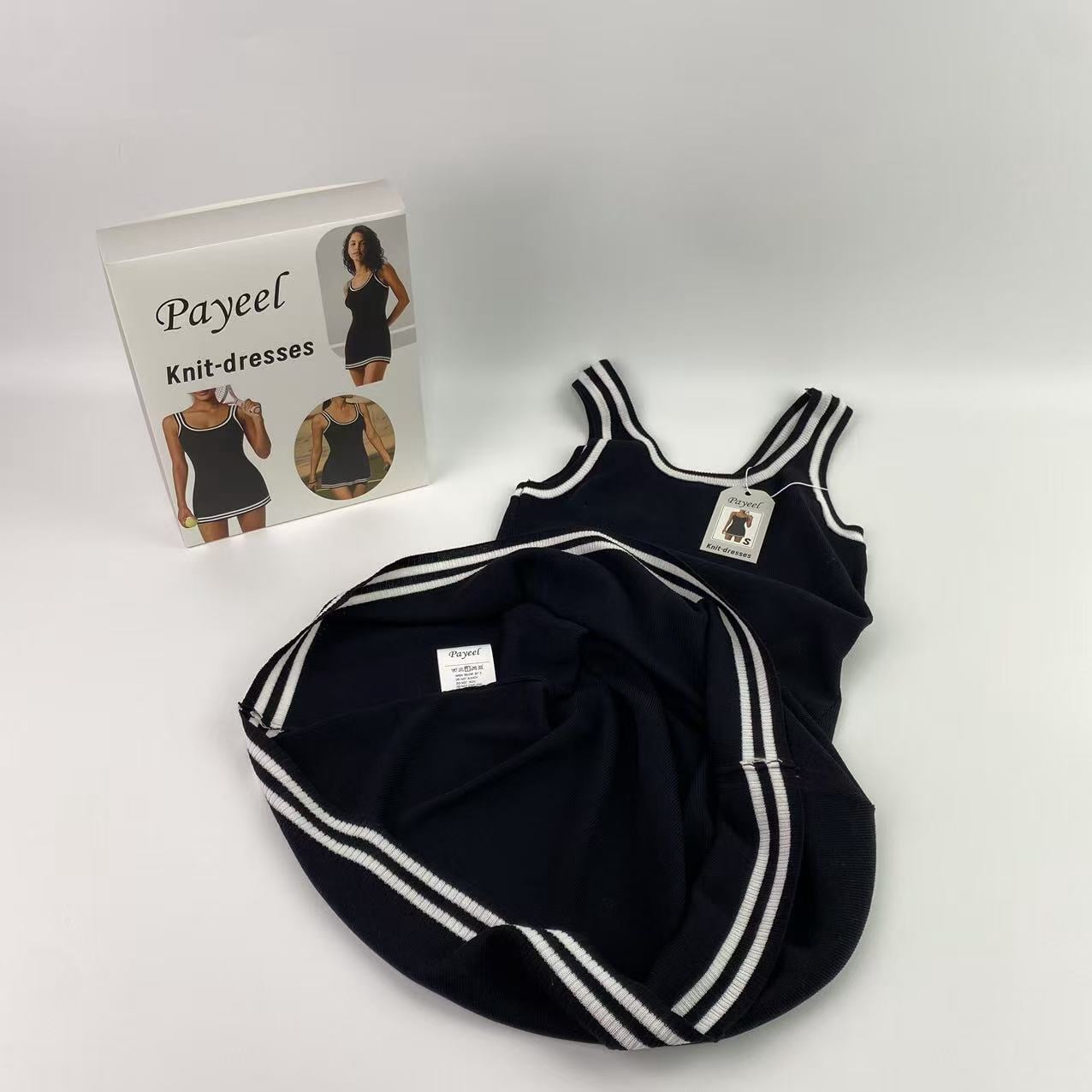 Payeel Knit-dresses,Tennis Dress for Women Athletic Striped Knitted Sweater Tank Mini Active Casual Club Golf Dresses - S