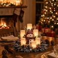 thumbnail image 4 of Christmas Lighted Centerpiece, Flameless Candle Glow Snowman Table Decor with LED Candles, Frosted Greenery Holiday Accents, 4 of 5