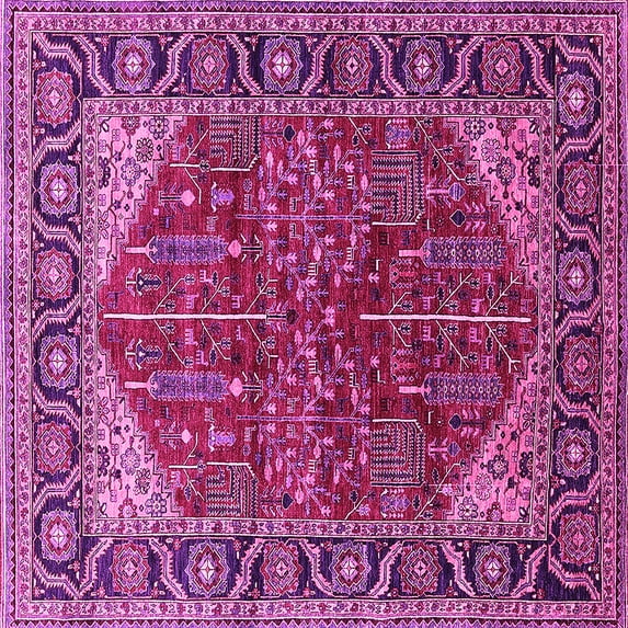 Ahgly Company Indoor Square Oriental Pink Industrial Area Rugs, 5' Square