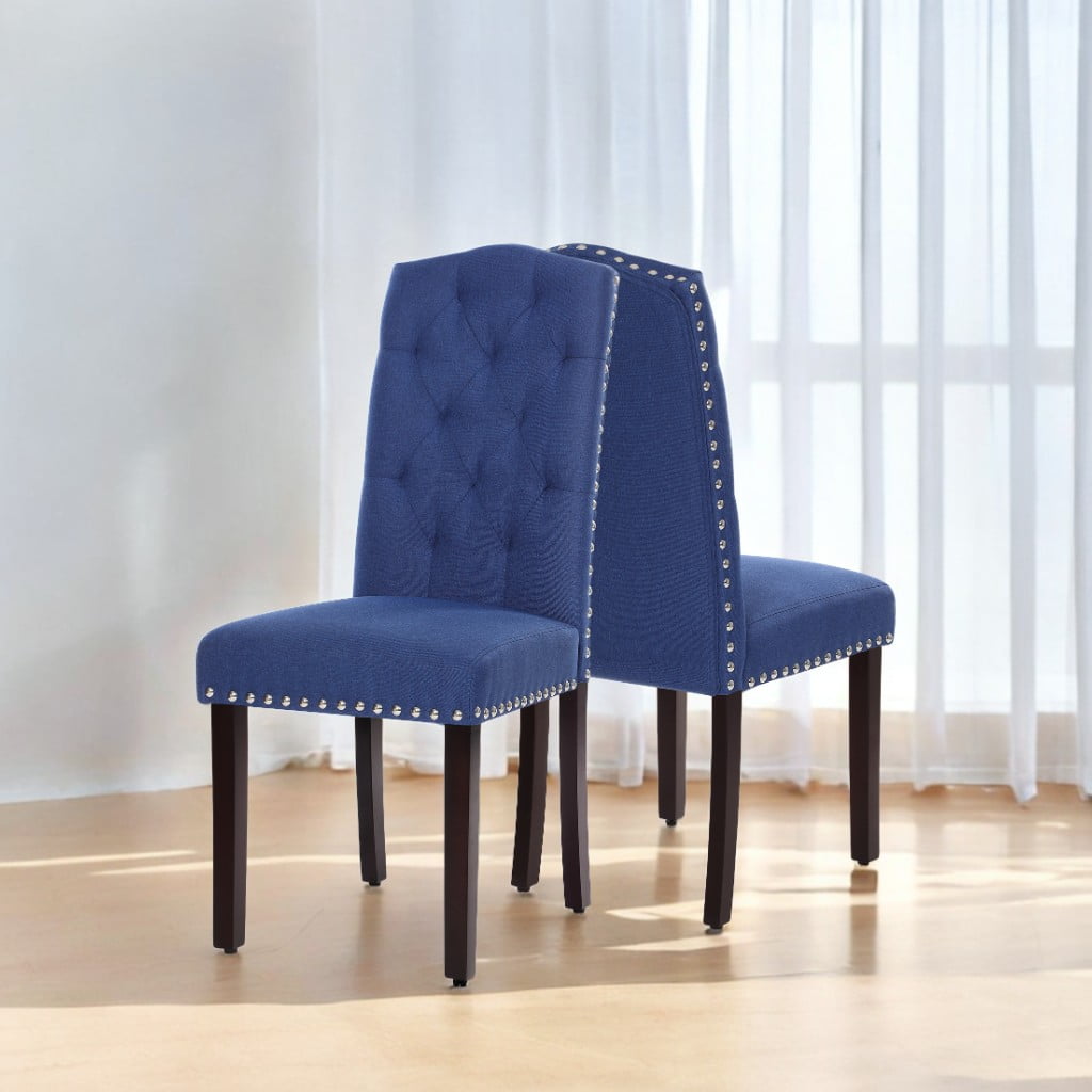 Set of 2 Dining Chairs, High Back, Tufted Design, Solid Wood Legs, Upholstered Seats, 18.1" x 23.2" x 40.5".
