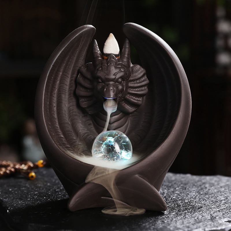 Creative Purple Sand Bat Pterosaur Backflow Incense Burner with LED Light Aromatherapy Furnace Holder Home Craft Ornaments