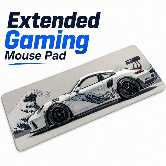 MORAVE 31.5x11.8 Inch White Ukiyo-e Style Sports Car Large Gaming Mouse Pad Desktop Mat, Non-Slip Rubber Base for Gamers & PC Enthusiasts