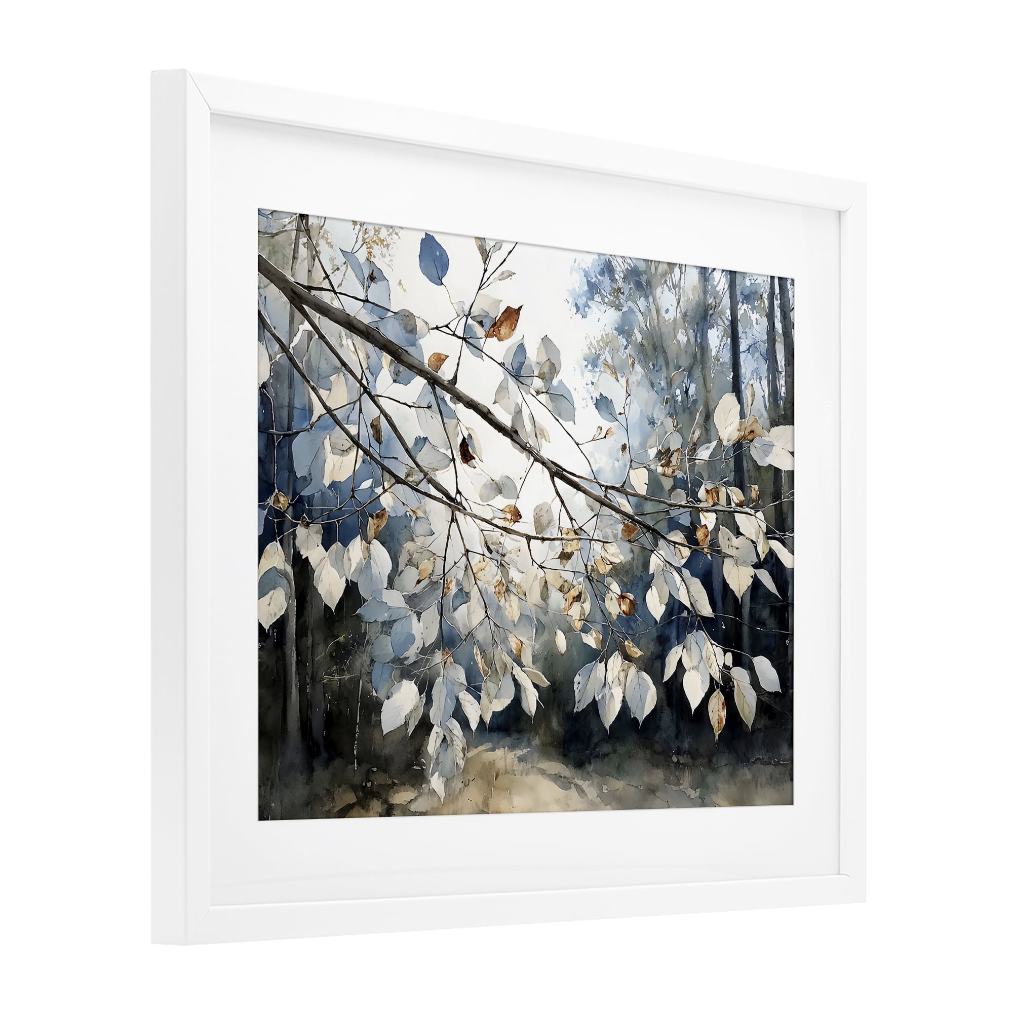 Stupell Industries Blue Fall Branch Leaves White Framed Print Under Glass, design by Franklyn Gregory