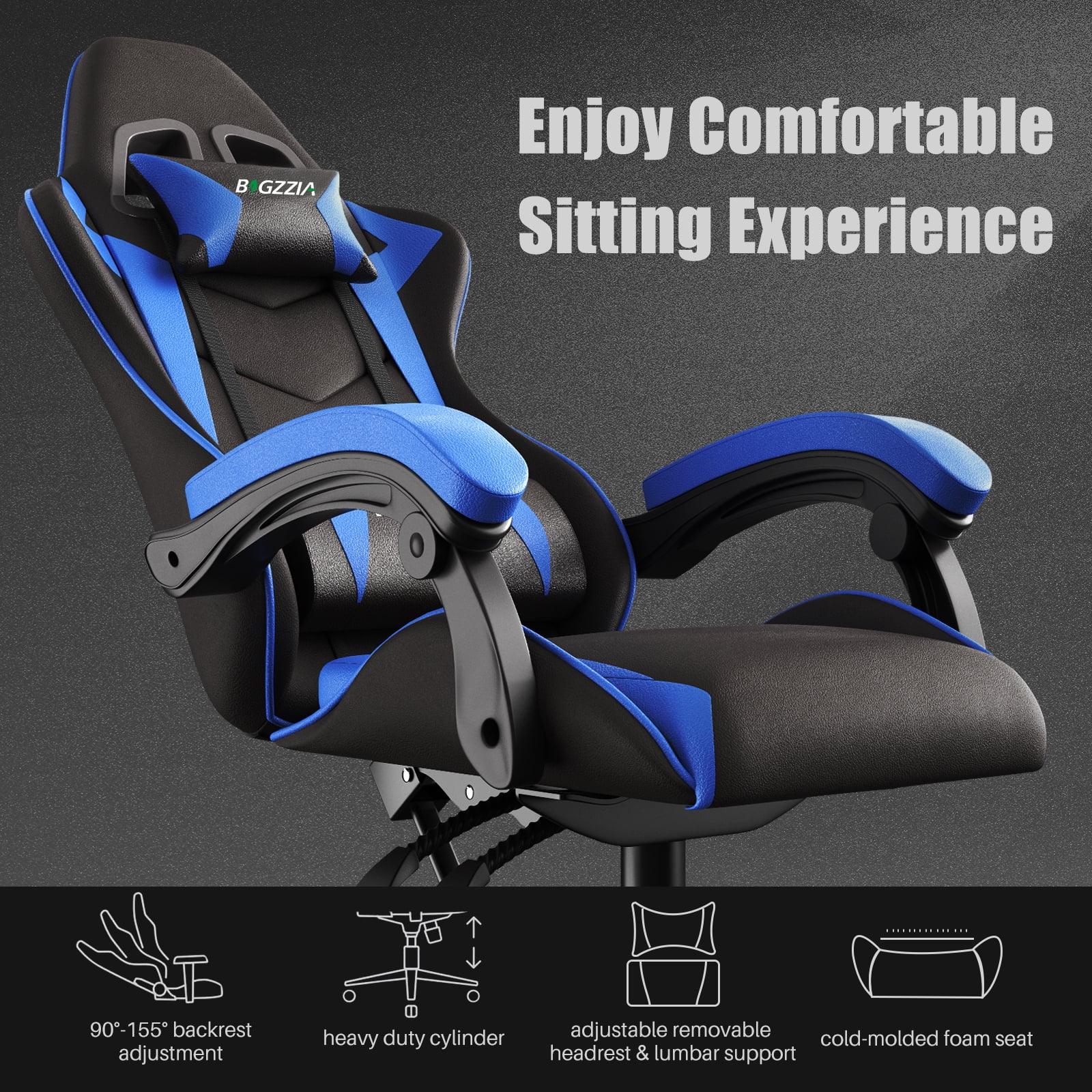 Bigzzia Gaming Chair Pu Leather Office Chair with Ergonomic Lumbar