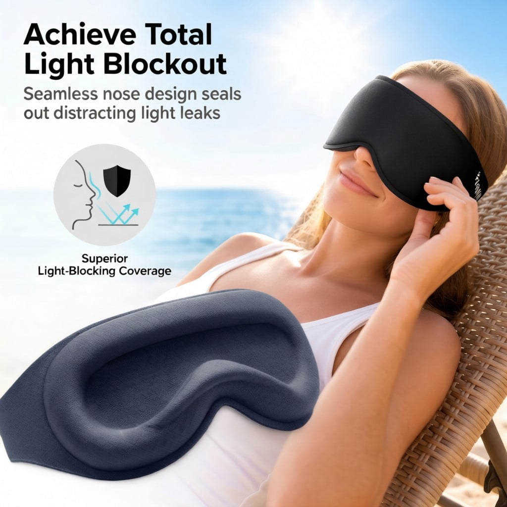 Weighted Eye Mask for Sleeping, 100% Blackout Sleep Mask with 3D Contoured Eye Cups, Zero Pressure on Eyes, Soft Memory Foam, Stable Full Coverage Strap for Home, Travel, Nap, for Women and Men